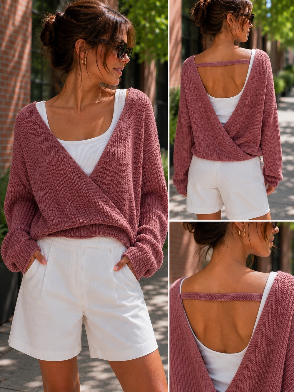 Women's Dusty Rose Knit Wrap Sweater